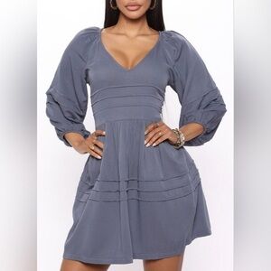 NWT Shinestar cornflower blue balloon sleeved babydoll mini dress
